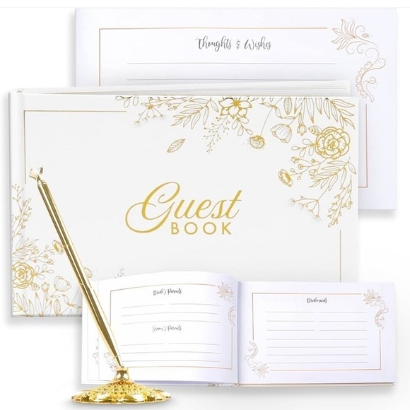 Guest Book For Wedding, Guest Book Wedding Reception Gold Diamond Crystal Pen - Picture 1 of 2